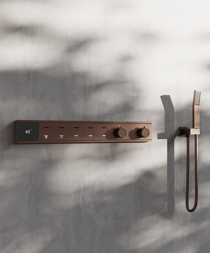 Thermostatic Shower Set with 70x70 cm Multi-Function LED Rain Shower Head - Brushed Rose Gold