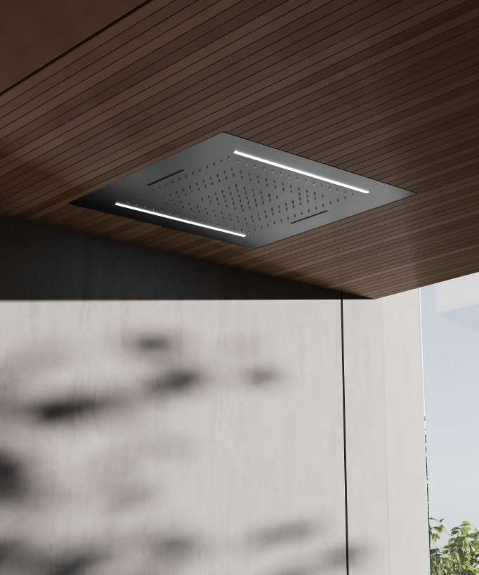 Thermostatic Shower Set with 70x70 cm Multi-Function LED Rain Shower Head - Gunmetal