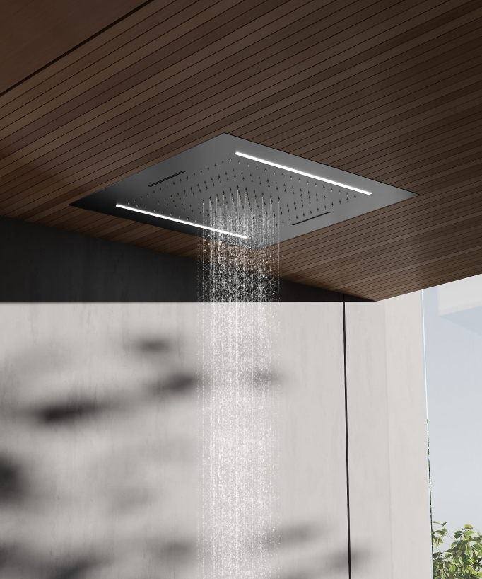 Thermostatic Shower Set with 70x70 cm Multi-Function LED Rain Shower Head - Gunmetal