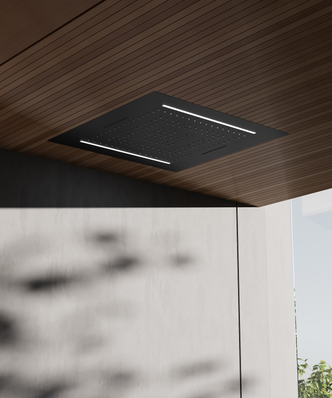Thermostatic Shower Set with 70x70 cm Multi-Function LED Rain Shower Head - Matte Black