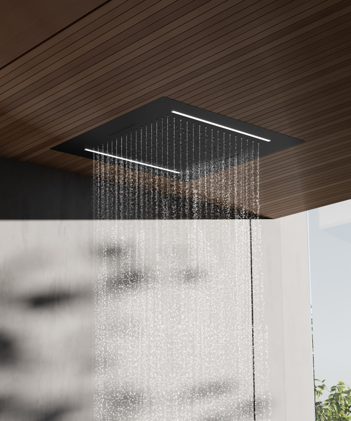 Thermostatic Shower Set with 70x70 cm Multi-Function LED Rain Shower Head - Matte Black