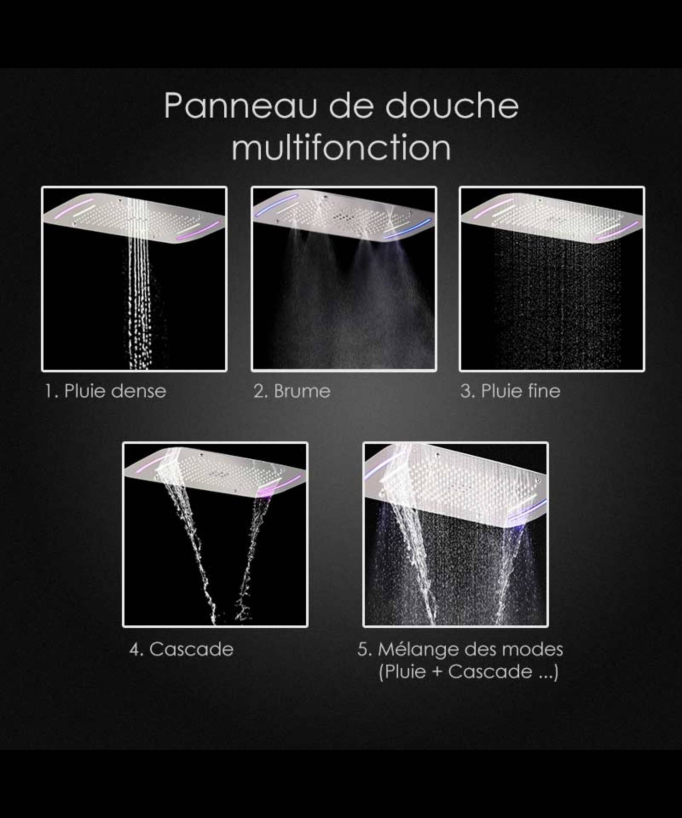 Thermostatic Shower Set with Chromotherapy - 71x43 cm Rain Shower