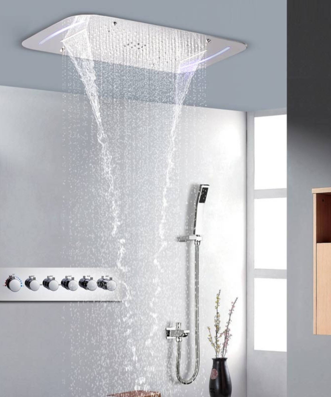 Thermostatic Shower Set with Chromotherapy - 71x43 cm Rain Shower