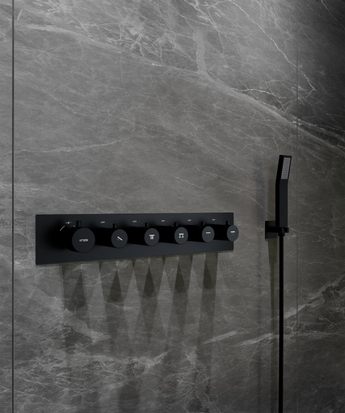 Thermostatic Shower Set with LED Rain Shower and Chromotherapy - 80x60 cm - Black