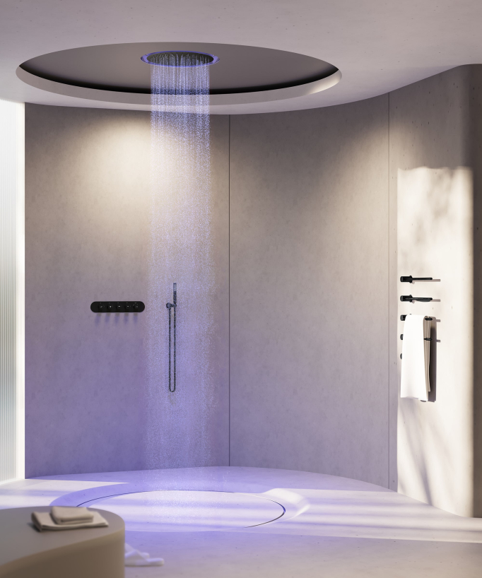 LED Wellness Concealed Thermostatic Shower Set - Black - Corbeau