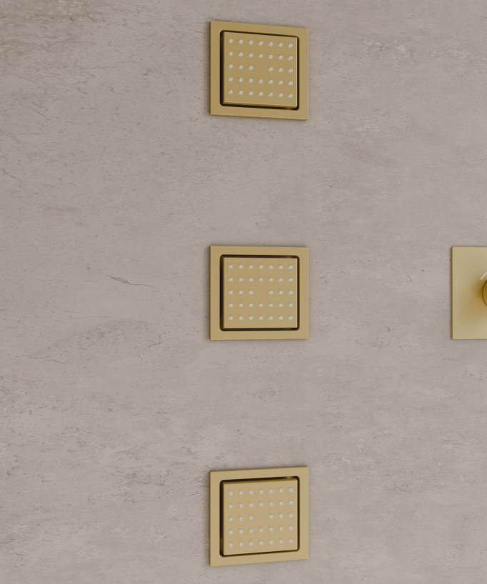 Modern Thermostatic Shower Set - Brushed Gold - 900x300 mm LED Rain Shower, 3 Body Jets