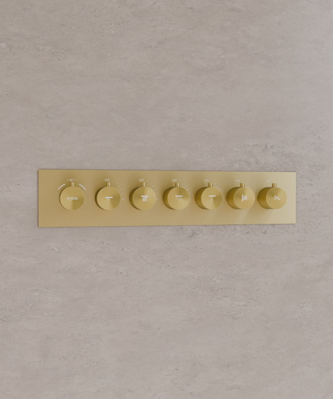 Modern Thermostatic Shower Set - Brushed Gold - 900x300 mm LED Rain Shower, 3 Body Jets