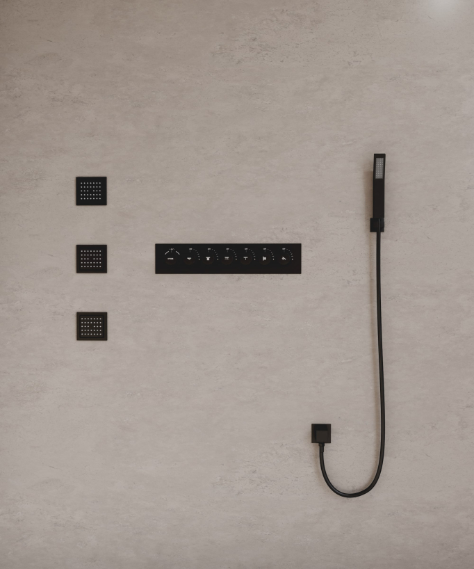 Modern Thermostatic Shower Set - Black - 900x300 mm LED Rain Shower, 3 Body Jets