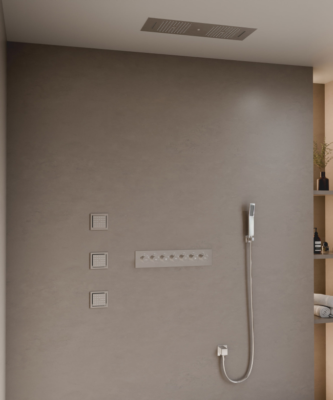 Modern Thermostatic Shower Set - Chrome - 900x300 mm LED Rain Shower, 3 Body Jets