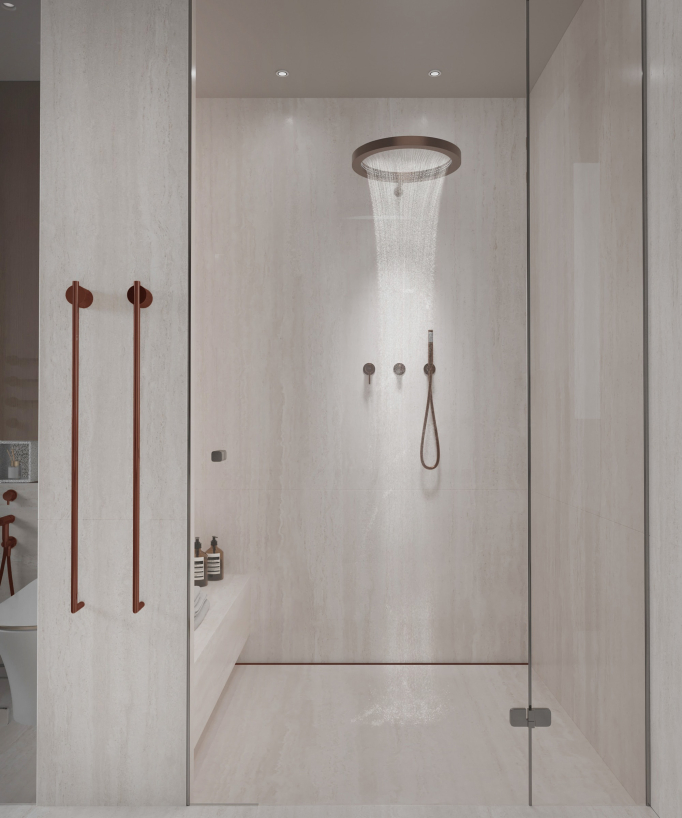 Brushed Rose Gold Electric Heated Towel Rail - Two Bars