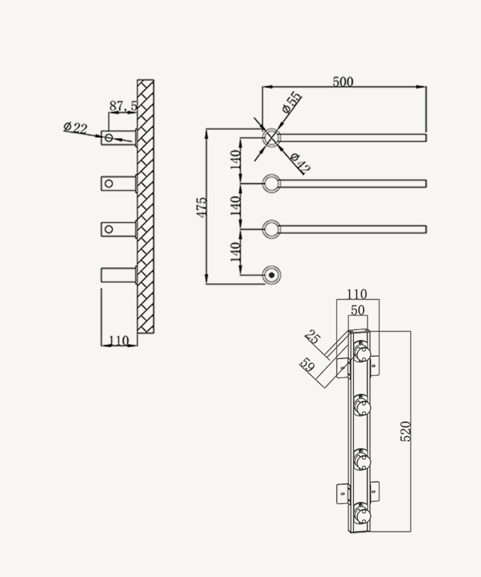 Wall-Mounted Electric Heated Towel Rail - Brushed Rose Gold