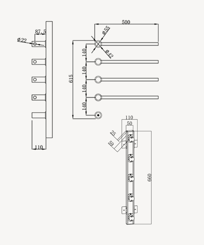 Modern 4-Bar Electric Heated Towel Rail - Black