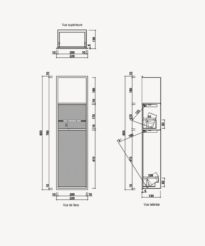 Recessed Toilet Niche with Compartments - Brushed Gold