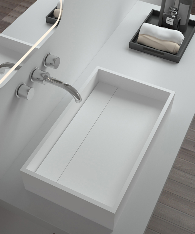 Shanga Rectangular Countertop Basin - Matte White