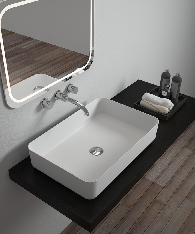 Kalemie Rectangular Countertop Basin - Matte White