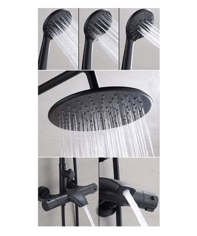 Matt Black Thermostatic Bath Shower Column with Spout
