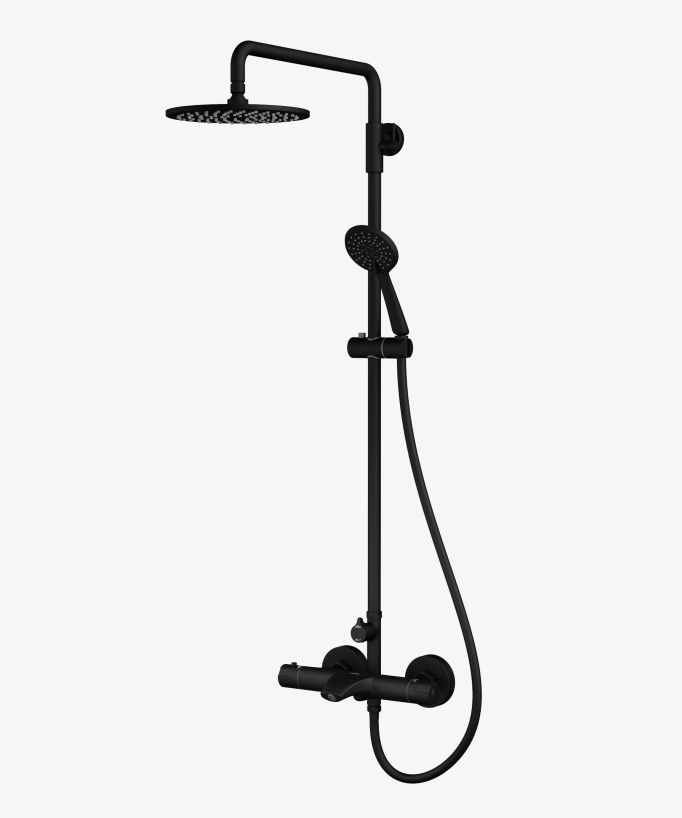 Matt Black Thermostatic Bath Shower Column with Spout