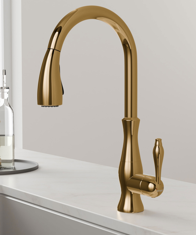 Modern Kitchen Mixer Tap with Pull-Out Spray Hose - Gold