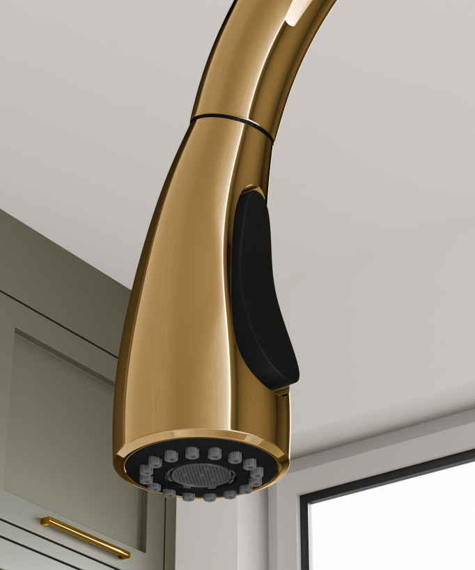 Modern Kitchen Mixer Tap with Pull-Out Spray Hose - Gold