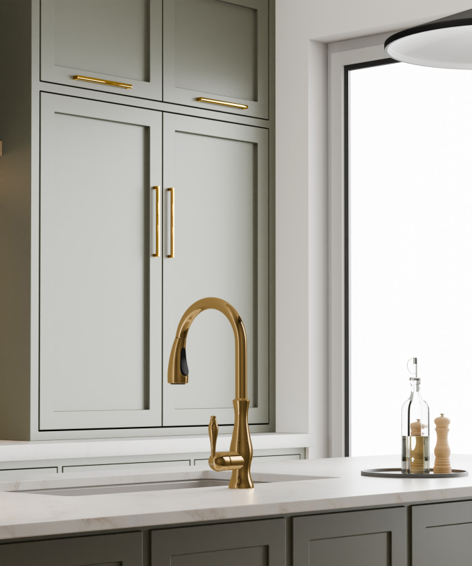 Modern Kitchen Mixer Tap with Pull-Out Spray Hose - Gold