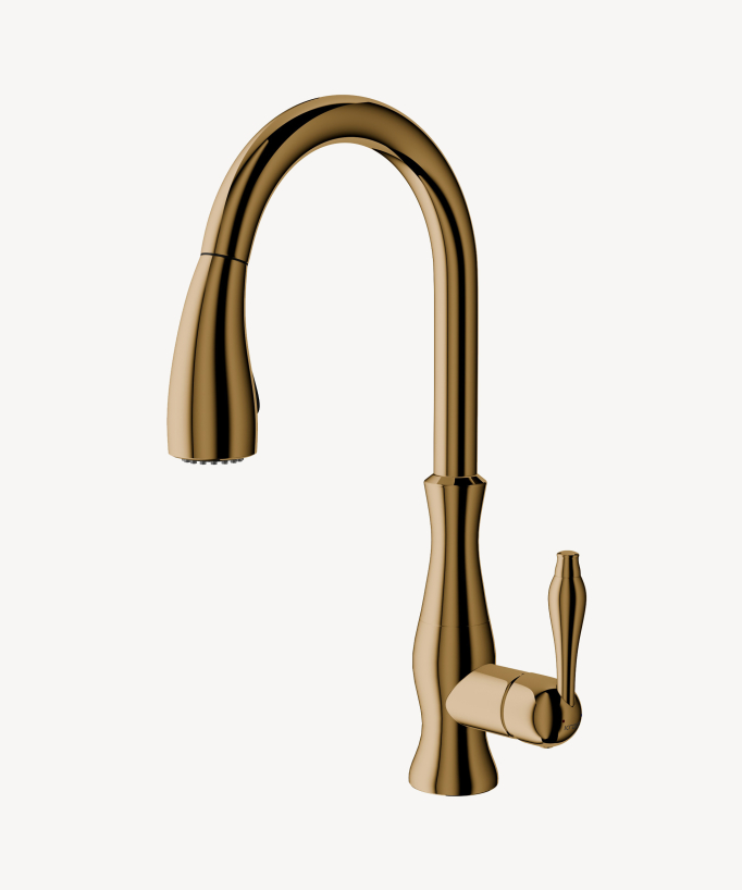 Modern Kitchen Mixer Tap with Pull-Out Spray Hose - Gold