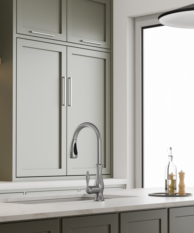 Modern Kitchen Mixer Tap with Pull-Out Spray Hose - Brushed Nickel