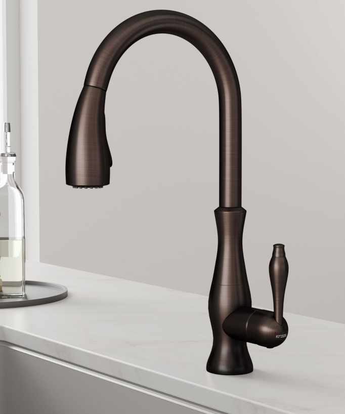 Modern Kitchen Mixer Tap with Pull-Out Spray Hose - Copper