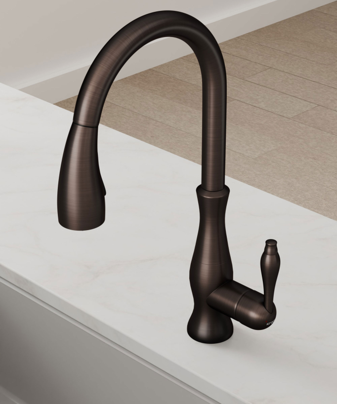 Modern Kitchen Mixer Tap with Pull-Out Spray Hose - Copper