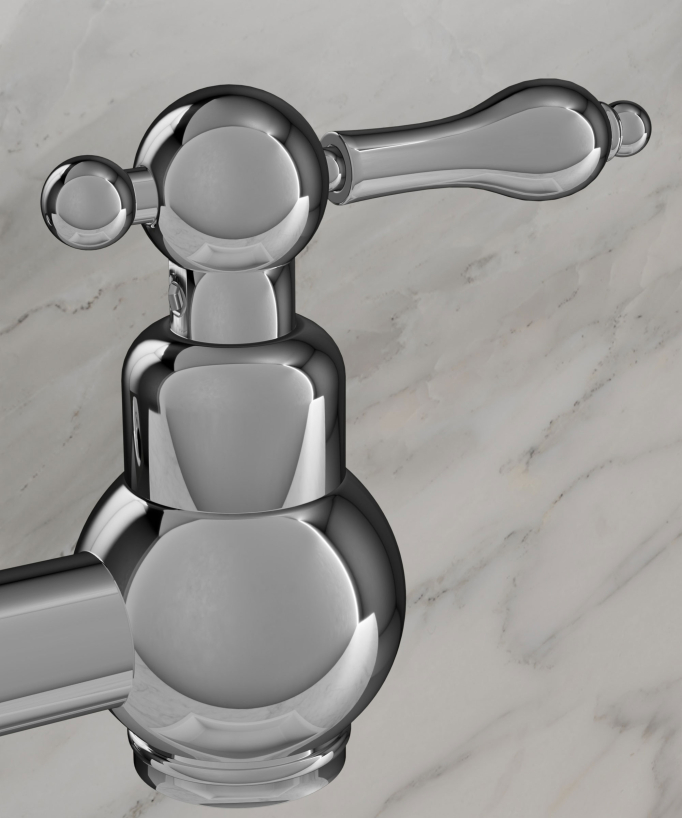 Wall-Mounted Retractable Kitchen Tap with Two Handles and Two Swivel Joints - Cold Water - Chrome