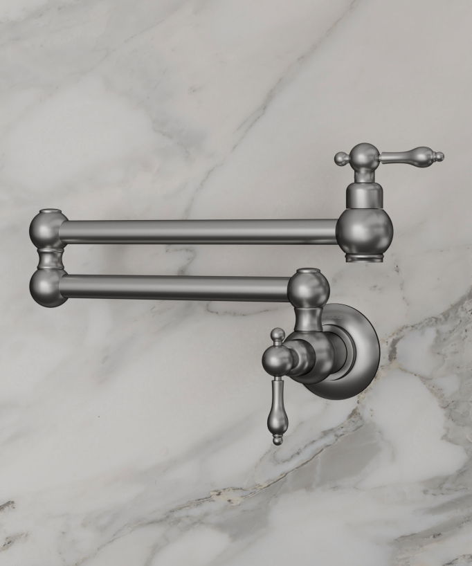 Wall-Mounted Retractable Kitchen Tap with Two Handles and Two Swivel Joints - Cold Water