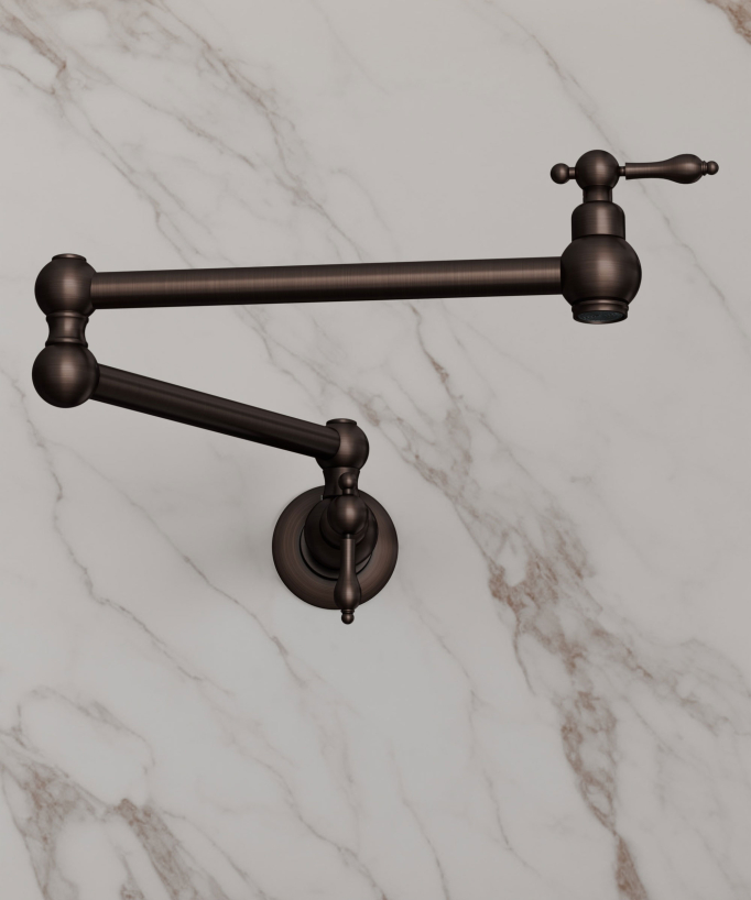 Wall-Mounted Retractable Kitchen Tap with Two Handles and Two Swivel Joints - Cold Water - Copper