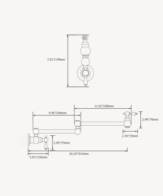 Wall-Mounted Retractable Kitchen Tap with Two Handles and Two Swivel Joints - Cold Water