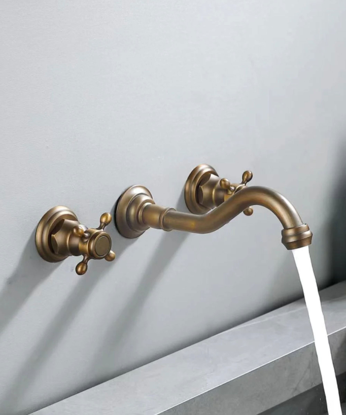 Retro Wall-Mounted Basin Mixer, Bronze - Rome