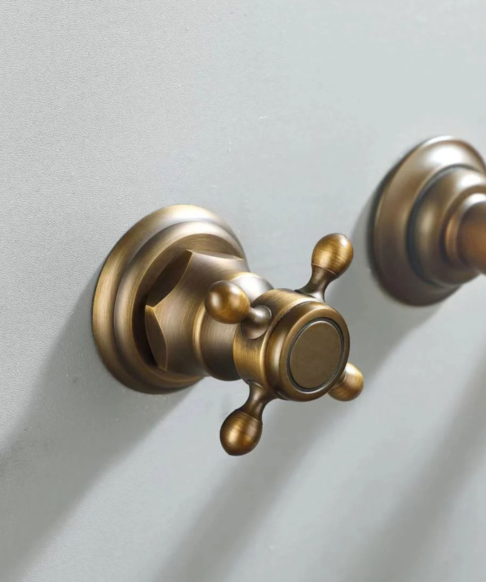 Retro Wall-Mounted Basin Mixer, Bronze - Rome