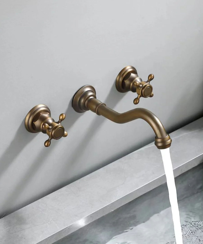 Retro Wall-Mounted Basin Mixer, Bronze - Rome