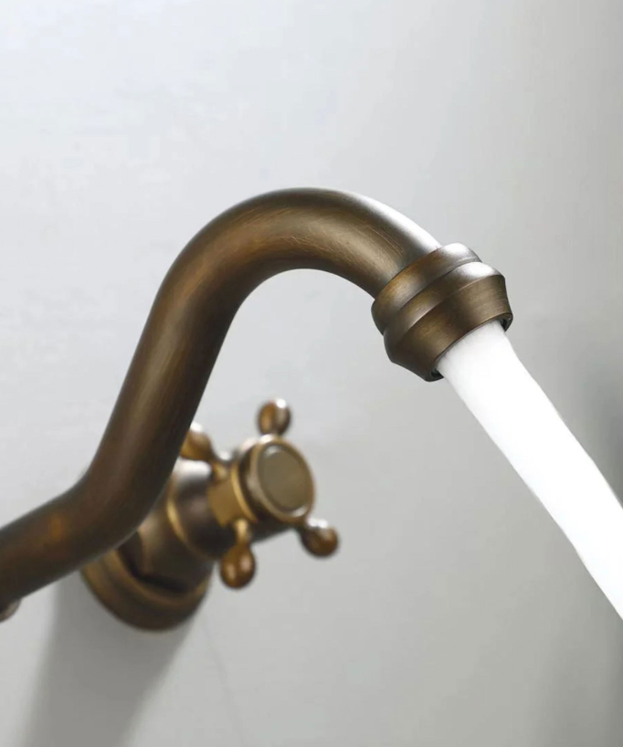 Retro Wall-Mounted Basin Mixer, Bronze - Rome