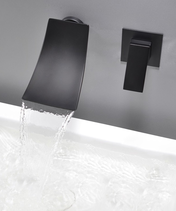 Wall-Mounted Waterfall Basin Mixer, Black