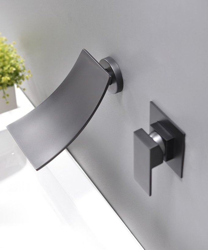 Wall-Mounted Waterfall Basin Mixer, Black