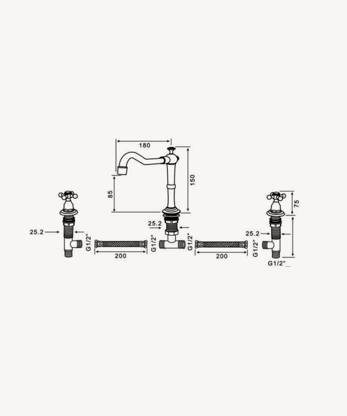 Deck-Mounted Brass Mixer Tap, Antique Bronze - Rome