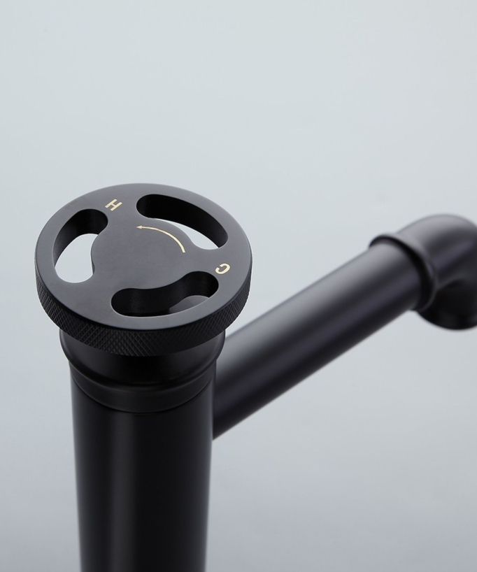 Industrial Style Bathroom Basin Mixer Tap - Black