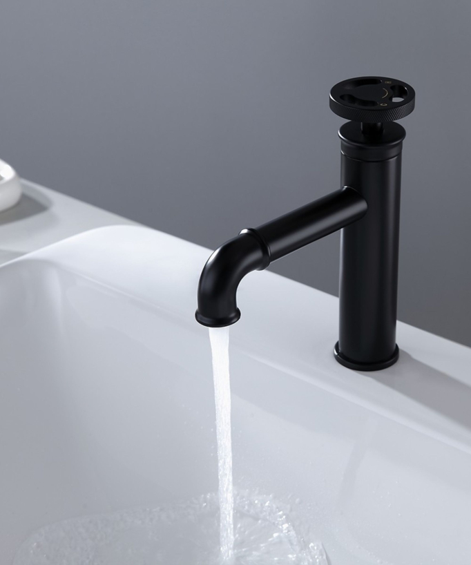 Industrial Style Bathroom Basin Mixer Tap - Black