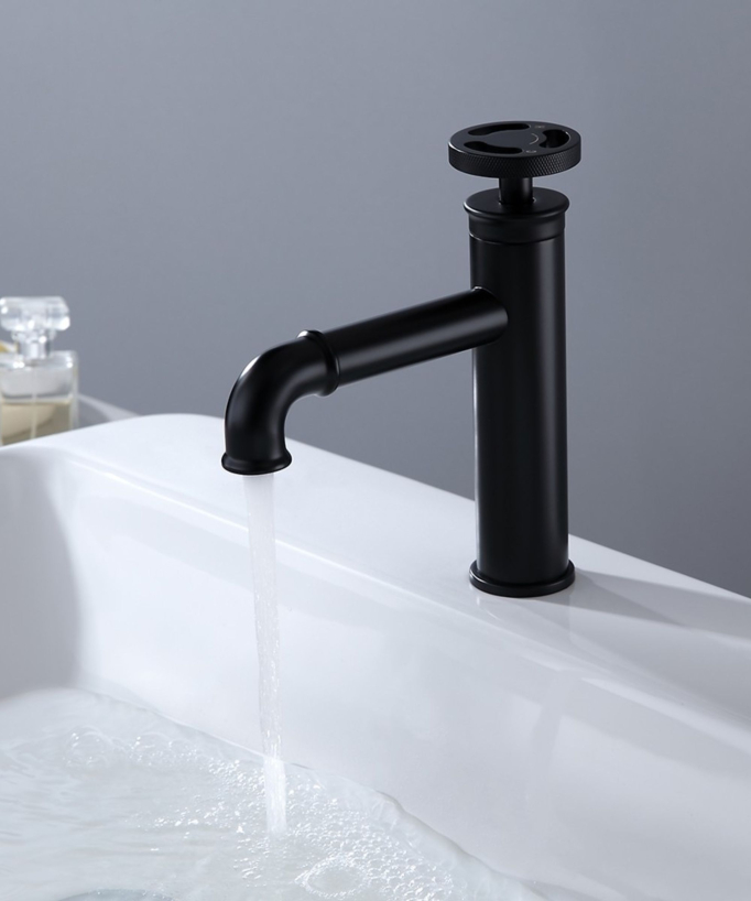 Industrial Style Bathroom Basin Mixer Tap - Black