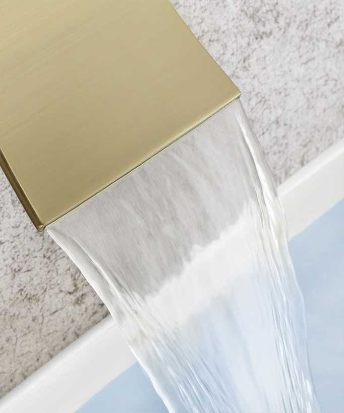 Wall-Mounted Waterfall Basin Mixer, Brushed Gold