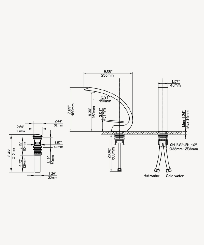 Basin Mixer Tap with Rounded Spout - Skyros