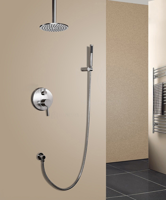 Brushed Nickel Concealed Thermostatic Shower with 200 mm Ceiling Rain Head, Hand Shower with Wall Bracket