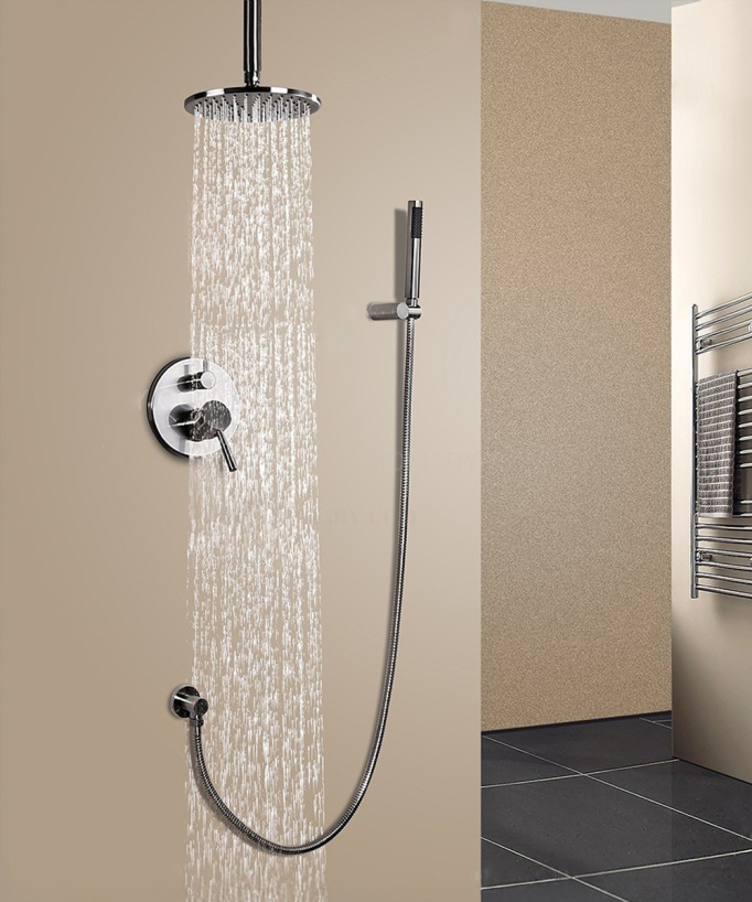 Brushed Nickel Concealed Thermostatic Shower with 200 mm Ceiling Rain Head, Hand Shower with Wall Bracket