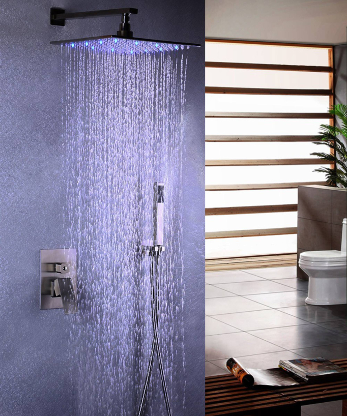 Concealed Shower Column in Brushed Nickel Stainless Steel with LED