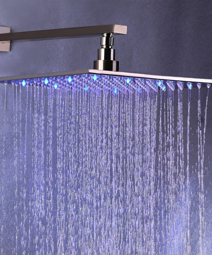 Concealed Shower Column in Brushed Nickel Stainless Steel with LED