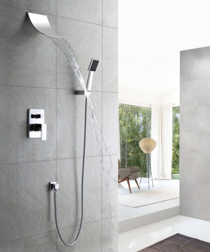 Concealed Waterfall Shower Pack with Hand Shower - Chrome Finish