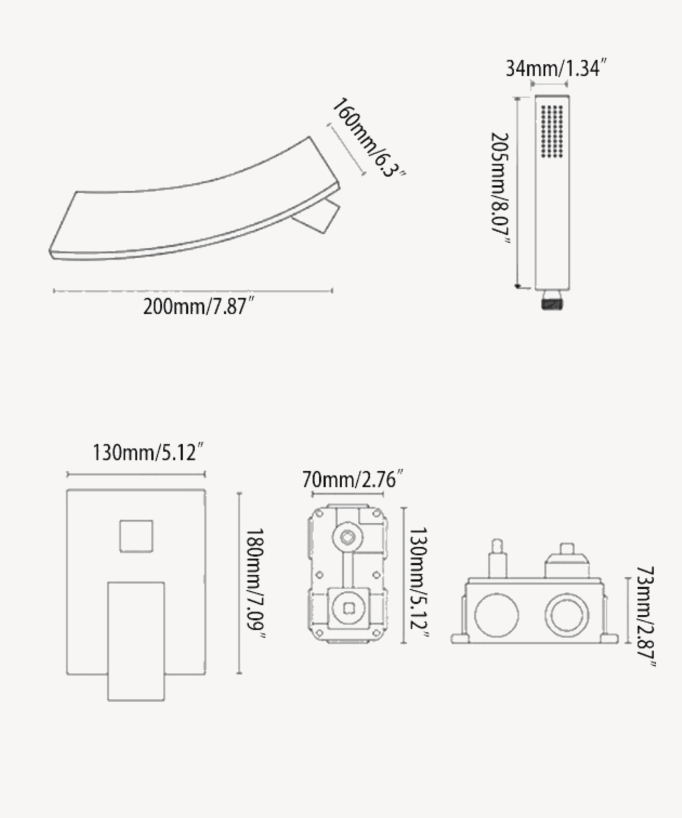 Black Concealed Shower Column - Waterfall Function and Mechanical Taps
